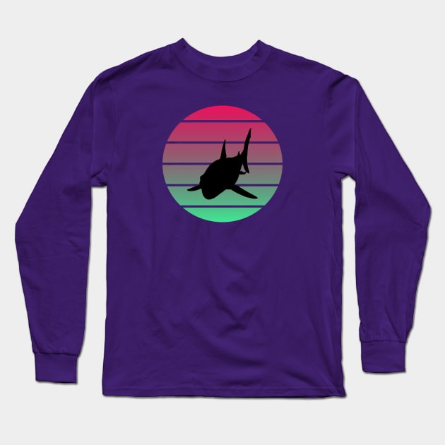 Retro Sunset Shark Long Sleeve T-Shirt by Janremi